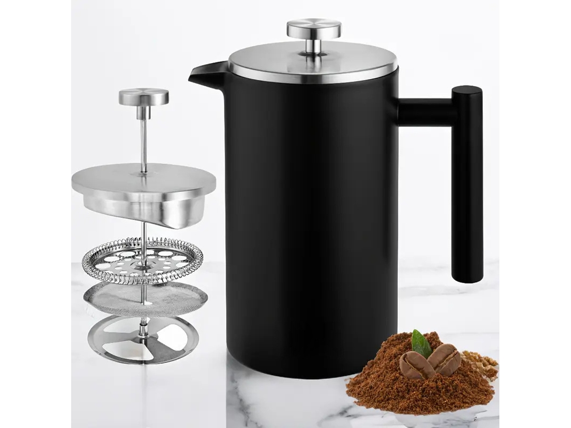 Cafetera de émbolo de acero inoxidable con filtro de presión aislado (negra - 350 ml) Spqment