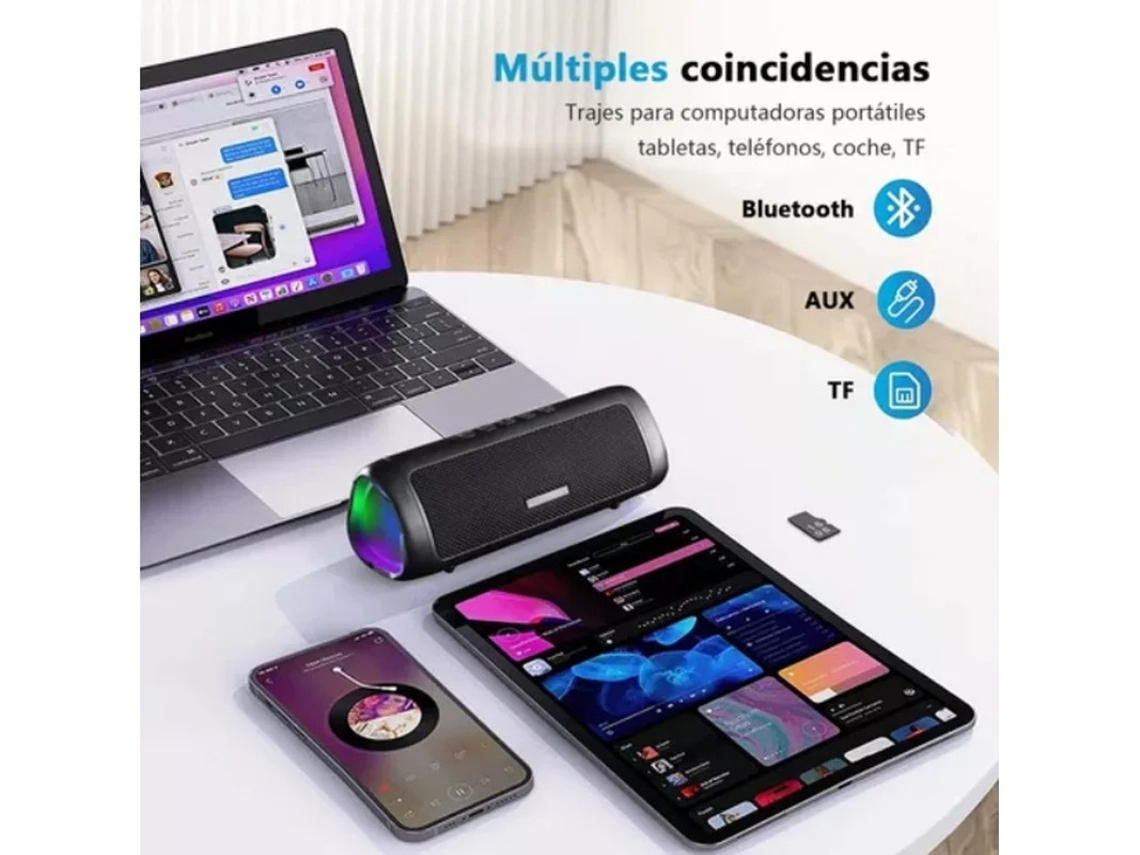 Altavoces Bluetooth portátiles recargables con luces RGB en negro Yizhood