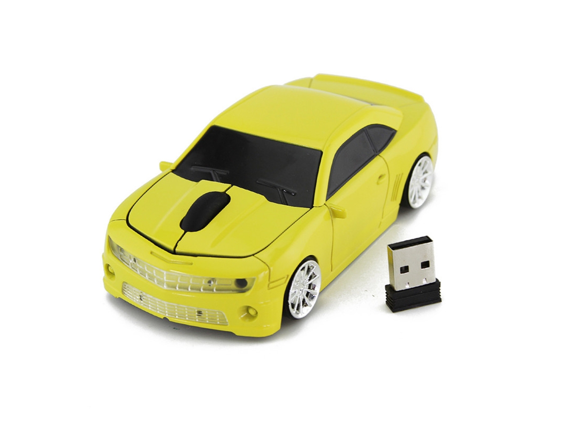 Ratón inalámbrico Yizhood con forma de coche de carreras, mini ratón USB 3D de 1600 DPI, óptico, bonito regalo para niños, para PC y portátil, amarillo
