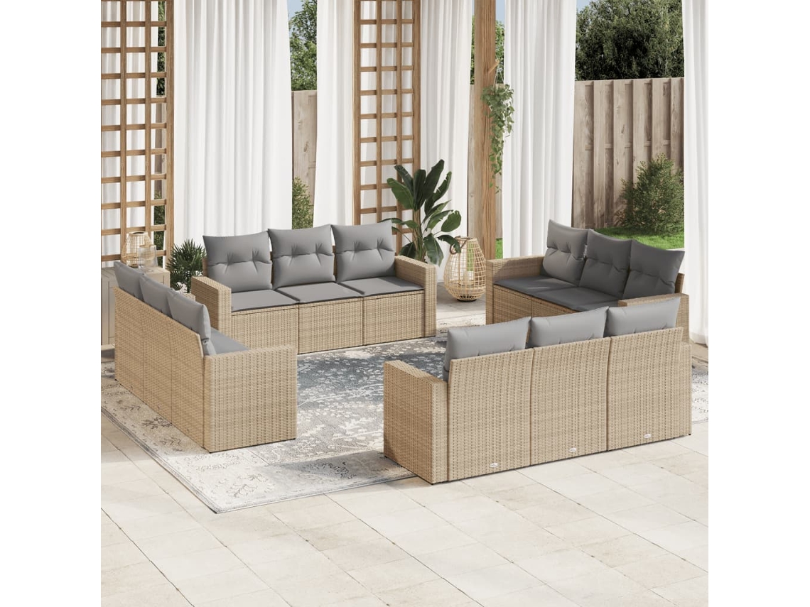 Conjunto de sofá de jardín de 12 piezas con cojines, mimbre sintético beige, Dkd Home Decor
