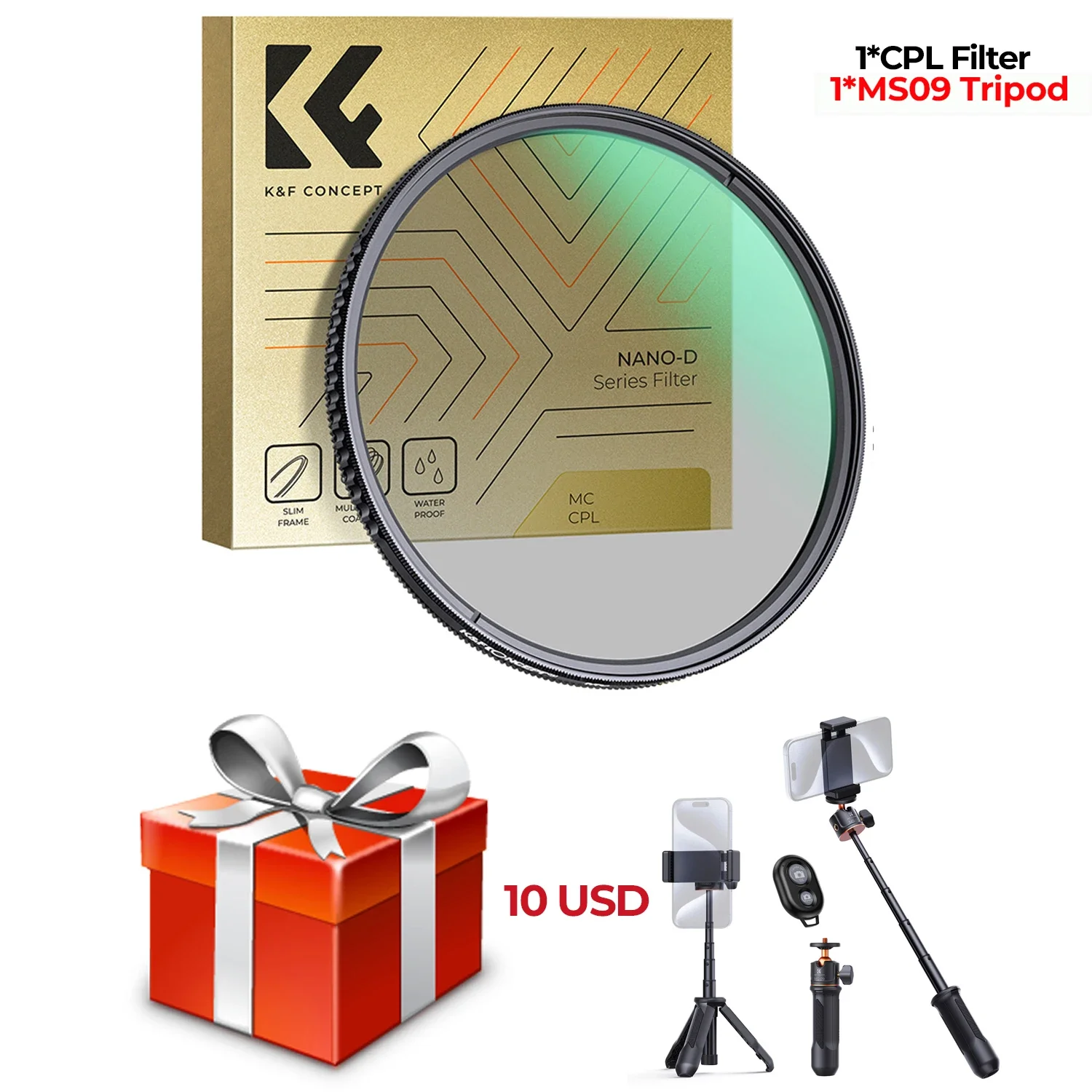 Kit de filtros CPL HD de 52 mm + trípode MS09, polarizador circular con lente multicapa para cámara