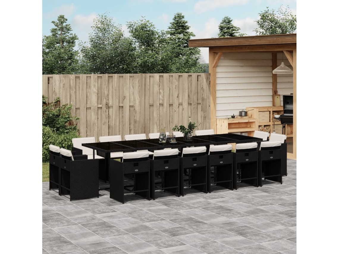 Juego de comedor de jardín DKD Home Decor de 17 piezas con cojines de mimbre negros