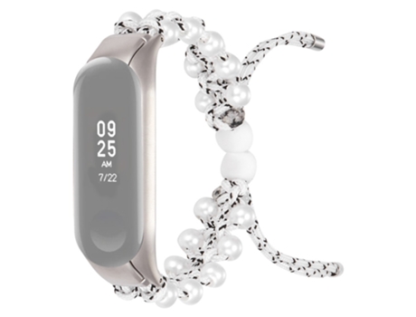 Correa de nailon decoración de cuentas diseño de cordón ajustable para Xiaomi Mi Band 5/6 - blanco/negro