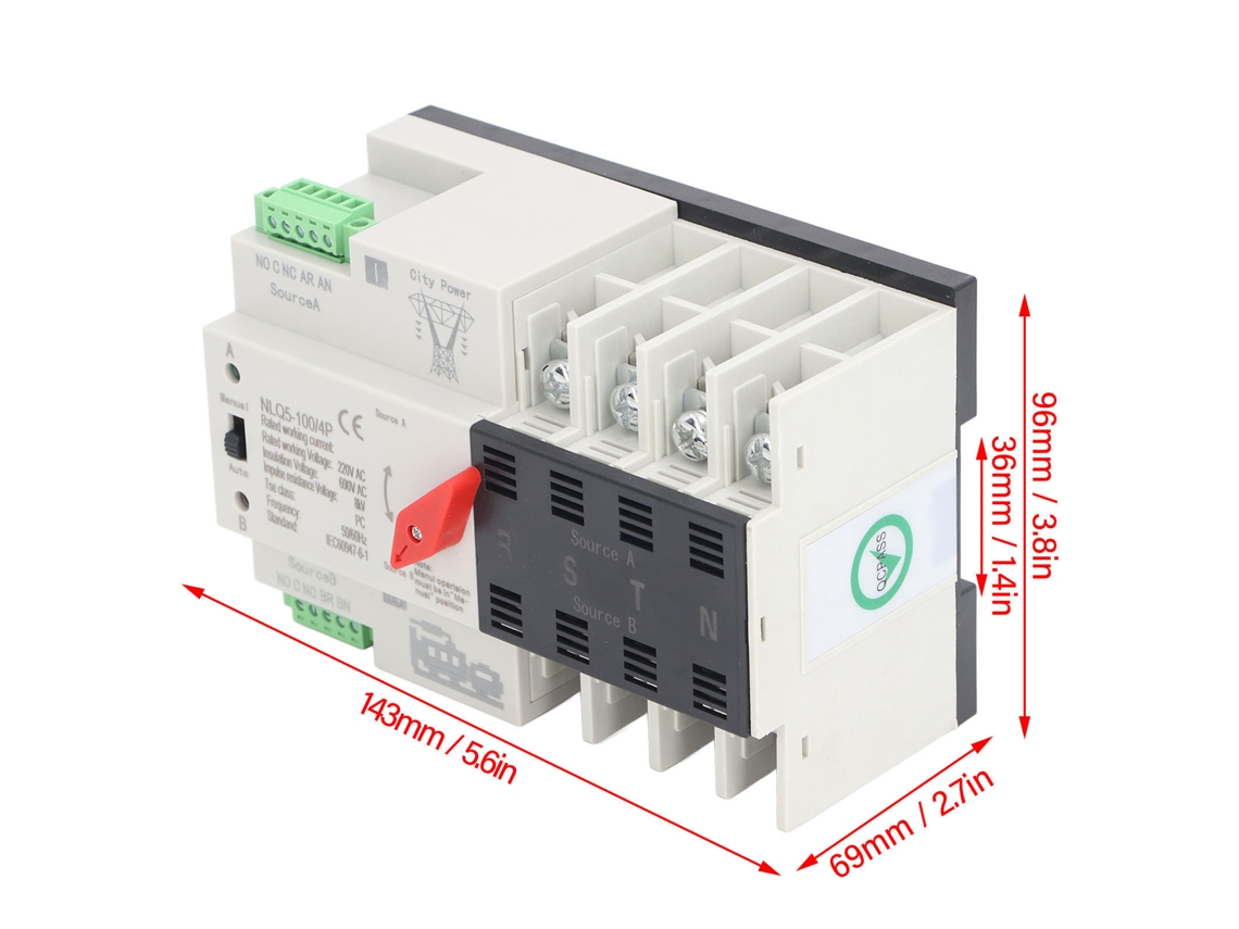 2026dz - Interruptor automático de transferencia de potencia dual de 4 polos, 100 A, CA 220 V para generador con conmutación en milisegundos.
