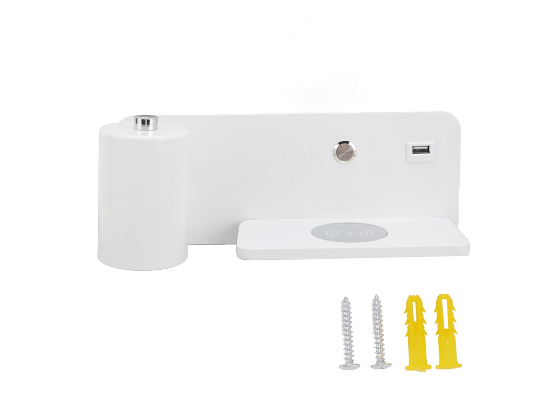 2026-lámpara De Pared Led Con Interfaz Usb Y Carga Inalámbrica Para Sala Y Dormitorio Blanco Izquierda 85‑265v