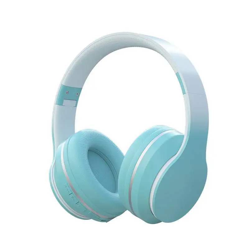 Auriculares Bluetooth con degradado azul y micrófono.