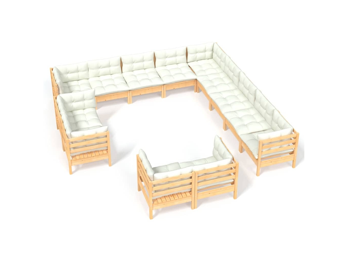 Maison Exclusive - Muebles De Jardín 13 Piezas Cojines Madera Maciza De Pino