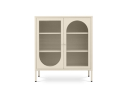 Aparador De Metal 2 Puertas, Beige Y Vidrio Acanalado 80cm Kurt