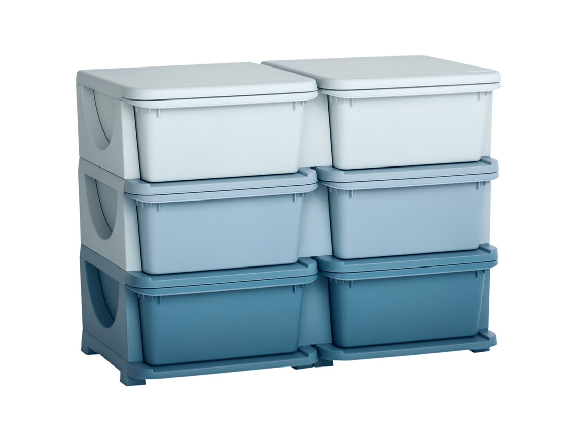 Caja organizadora infantil con 3 cajones, de tela, azul VISTA