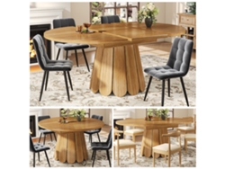 Mesa Redonda Ovalada Extensible De 118-158 Cm, Color Marrón, 6 Piezas.