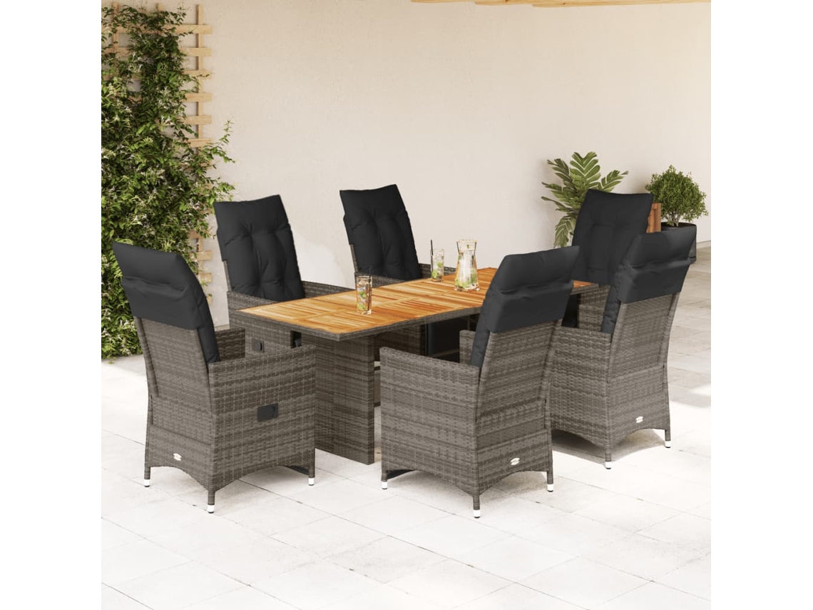 Conjunto de bistró de jardín de 7 piezas con cojines de mimbre gris DKD Home Decor