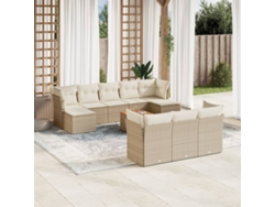 Conjunto de sofá de jardín de 11 piezas con cojines, mimbre sintético beige, DKD Home Decor