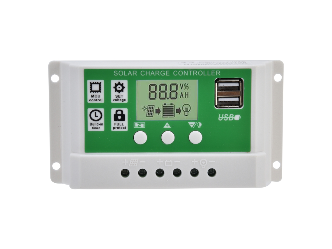 Controlador de carga solar inteligente con doble puerto USB, 12/24 V, panel solar PWM