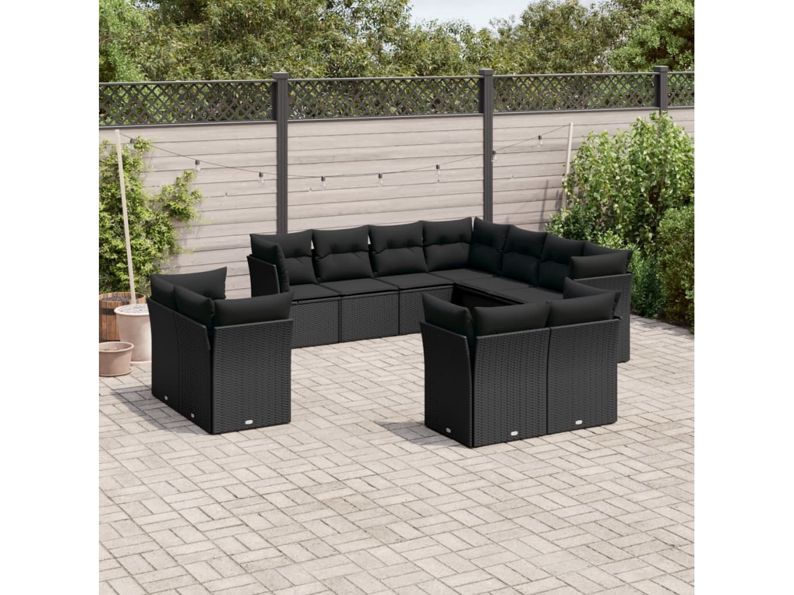 Conjunto de sofá de jardín de 11 piezas con cojines de mimbre sintético negro de DKD Home Decor
