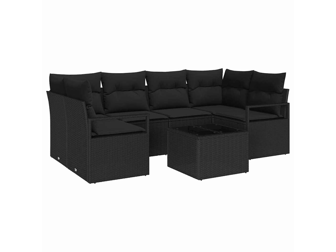 Maison Exclusive - Conjunto De Sofá De Jardín Con Cojín Manual 7 Pcs Negro