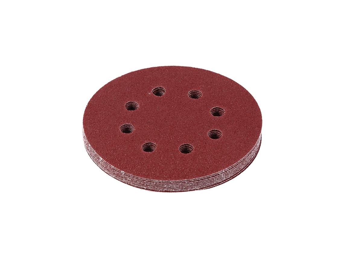 Discos de lixa vermelhos de 125 mm com 8 furos e grão 80 para polimento e lixamento de esmalte.