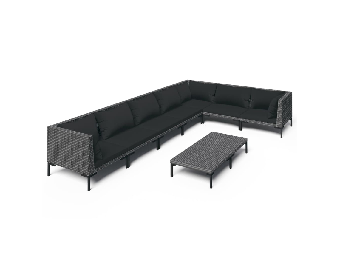 vidaXL Set muebles jardín 8 pzas y cojines ratán sintético gris oscuro