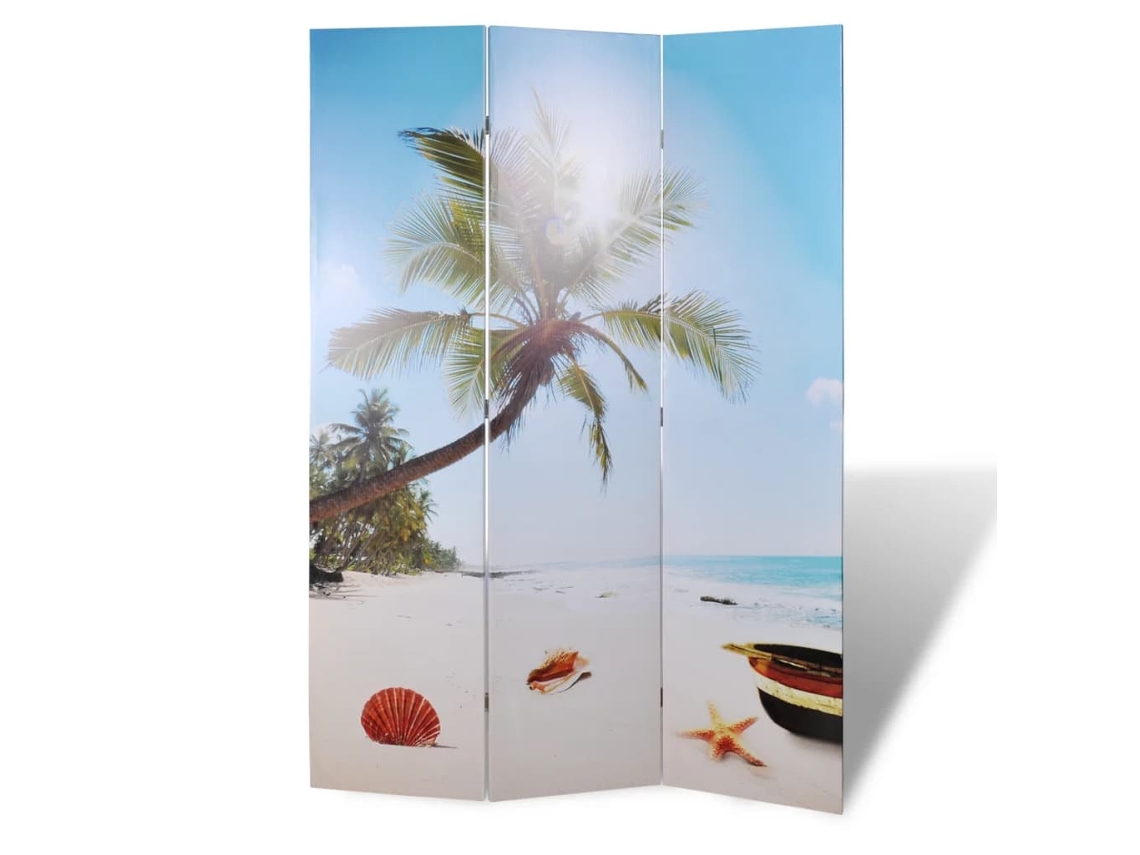Biombo plegable de madera de abeto, diseño playero, 120 x 170 cm, Dec031167
