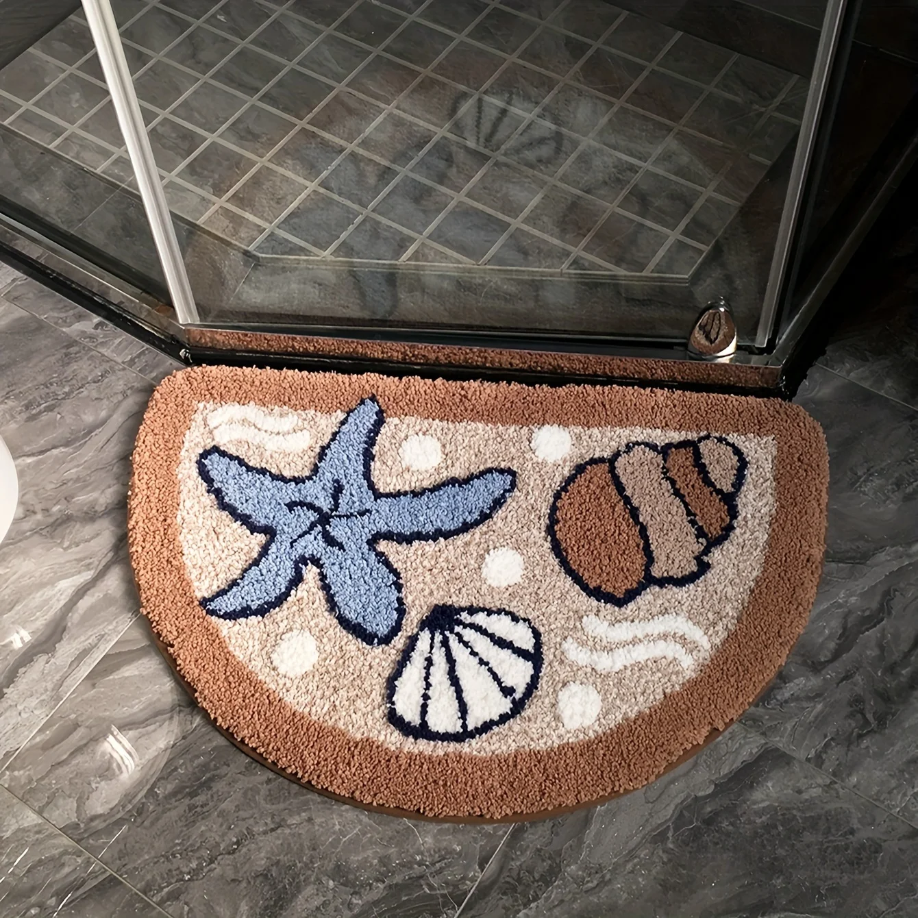 (40x60cm) Alfombra De Baño Semicircular Con Temática Oceánica, Suave, Absorbente Y Antideslizante.