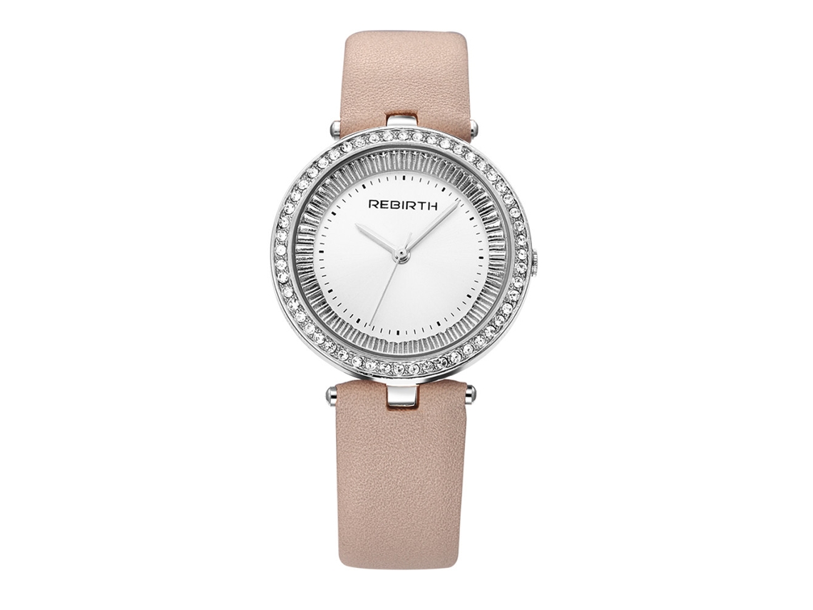 Reloj De Cuarzo Informal Para Mujer Con Diamantes De Imitación Y Correa De Pu Rosa Y Blanca.