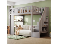 Cama Alta De 90x200 Con Escritorio Y Espacio De Almacenamiento, Color Gris.