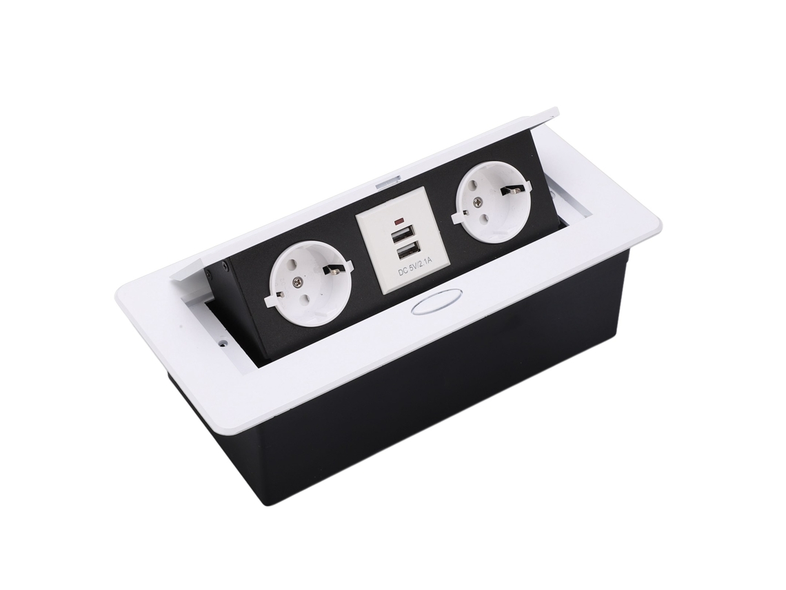 Enchufe de panel empotrado 2026 con dos puertos USB, toma de corriente metálica para oficina