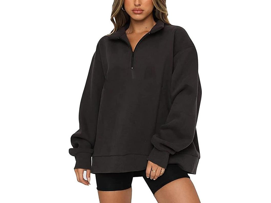 Cárdigan de mujer Ilwhe 2026 con media cremallera, suave y ligero con forro polar, de estilo informal y holgado.