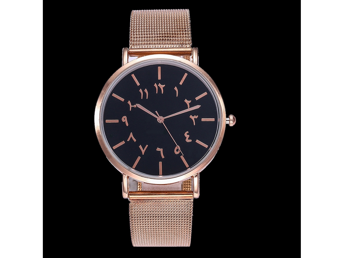 Reloj De Pulsera De Aleación Con Dial Redondo Analógico Cuarzo Para Mujer Y Hombre Oro Rosa Y Negro