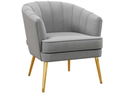 Poltrona Quarto 71x72x75cm Veludo Pernas Douradas Poliéster Aço Sala Estar Cinza