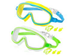 Gafas de natación infantiles 600a Amarillo/Azul + Blanco/Verde (Estuche para gafas de natación + Pinza nasal y tapones para los oídos)