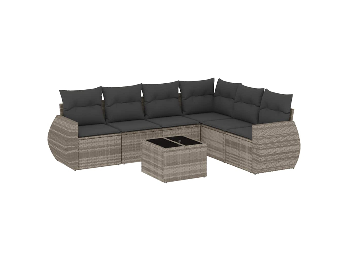 Conjunto de 7 sofás de jardín con cojines, mimbre, gris claro, MAISON EXCLUSIVE (7 piezas)
