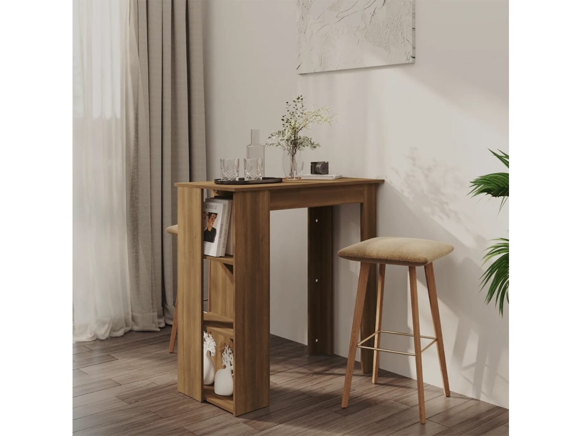 Mesa de bar  Mesa alta con estantes en madera de roble marrón Wsd817048 Lovely Home