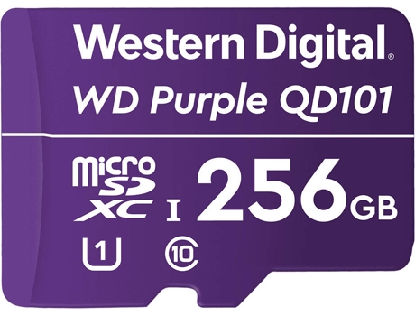 Tarjeta de Memoria Micro SD WESTERN DIGITAL Purple QD101 (256 GB - 24 MB/s)