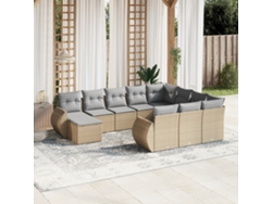 Conjunto de sofá de jardín de 11 piezas con cojines de mimbre beige DKD Home Decor