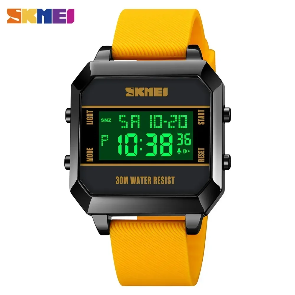 Reloj De Pulsera Digital Para Hombre (amarillo), Resistente Al Agua Hasta 3 Bares, Luz Led.