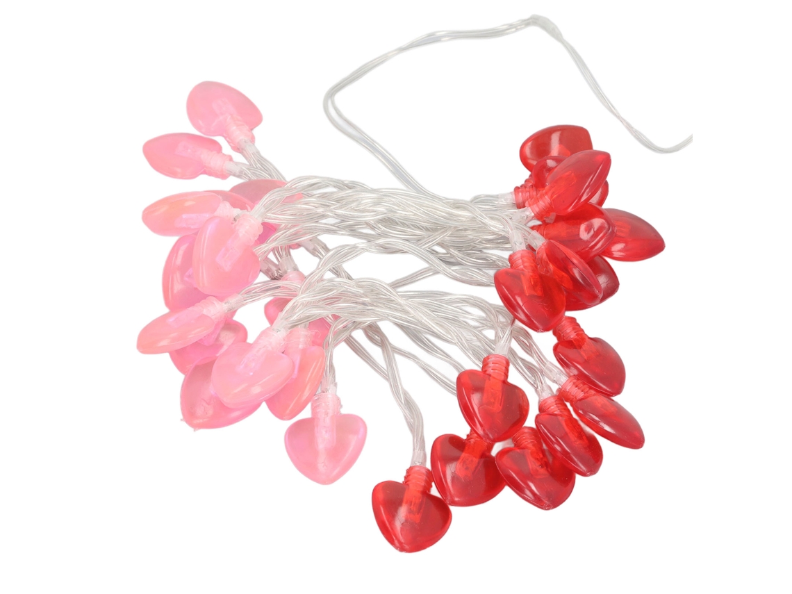 Guirnalda de luces con forma de corazón rojo, pilas, amor, Día de San Valentín
