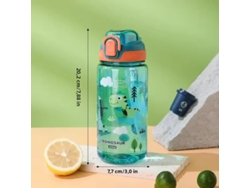 Botella de agua infantil de 600 ml con correa para el hombro y tapa antigoteo, con estampado de dibujos animados. Mdug (verde)