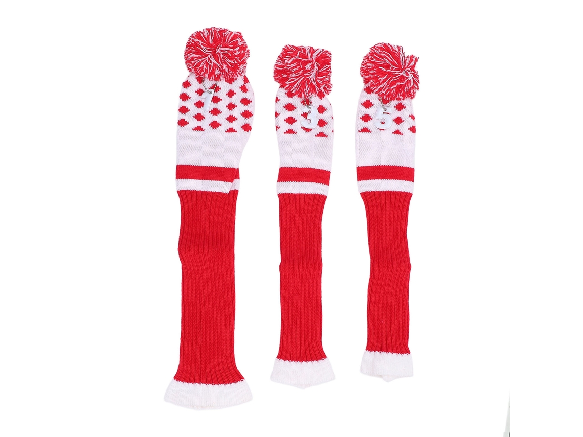 2026-3pcs Fundas Para Cabezales De Palo De Golf Tejidas Con Rayas Y Pompón Ajuste Seguro Rojo 1 3 5