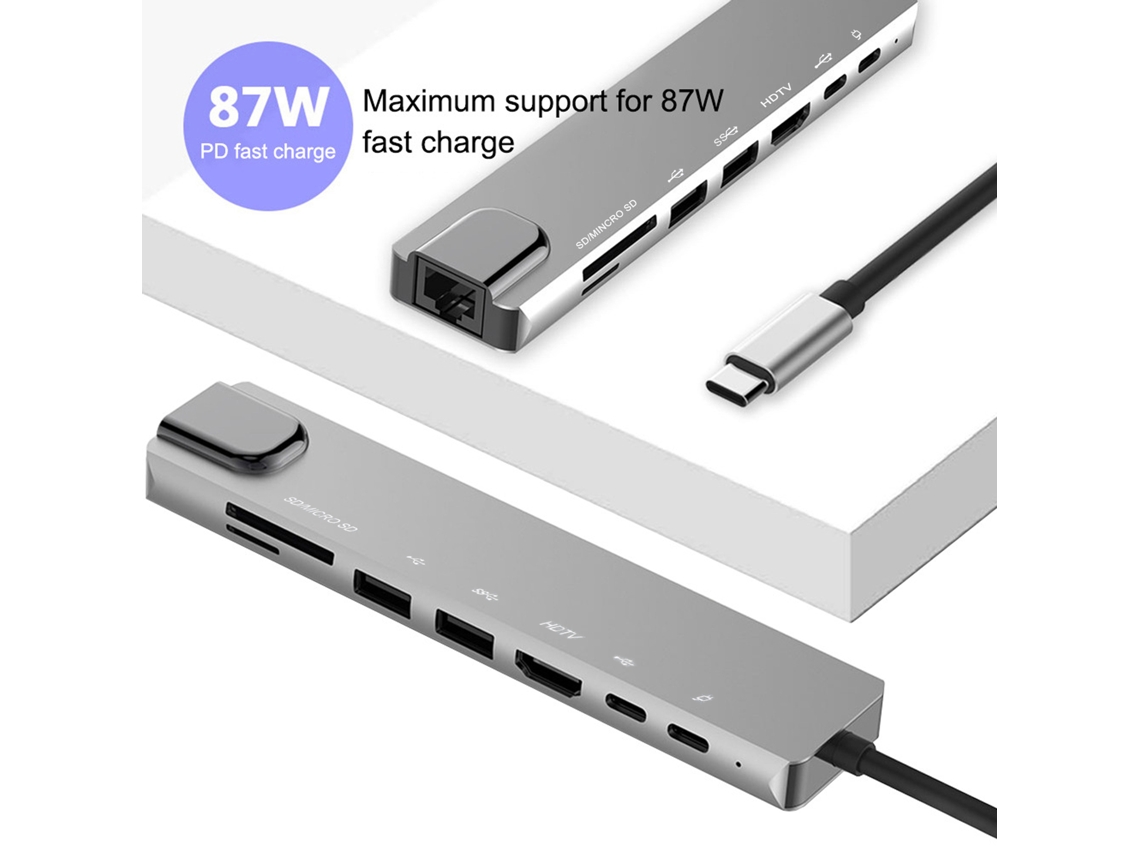 Estación De Acoplamiento Usb-c 8 En 1 Con Puerto Hdmi, Ethernet 4k, Usb 3.0, Carga Pd Y Lector De Tarjetas Sd/tf.