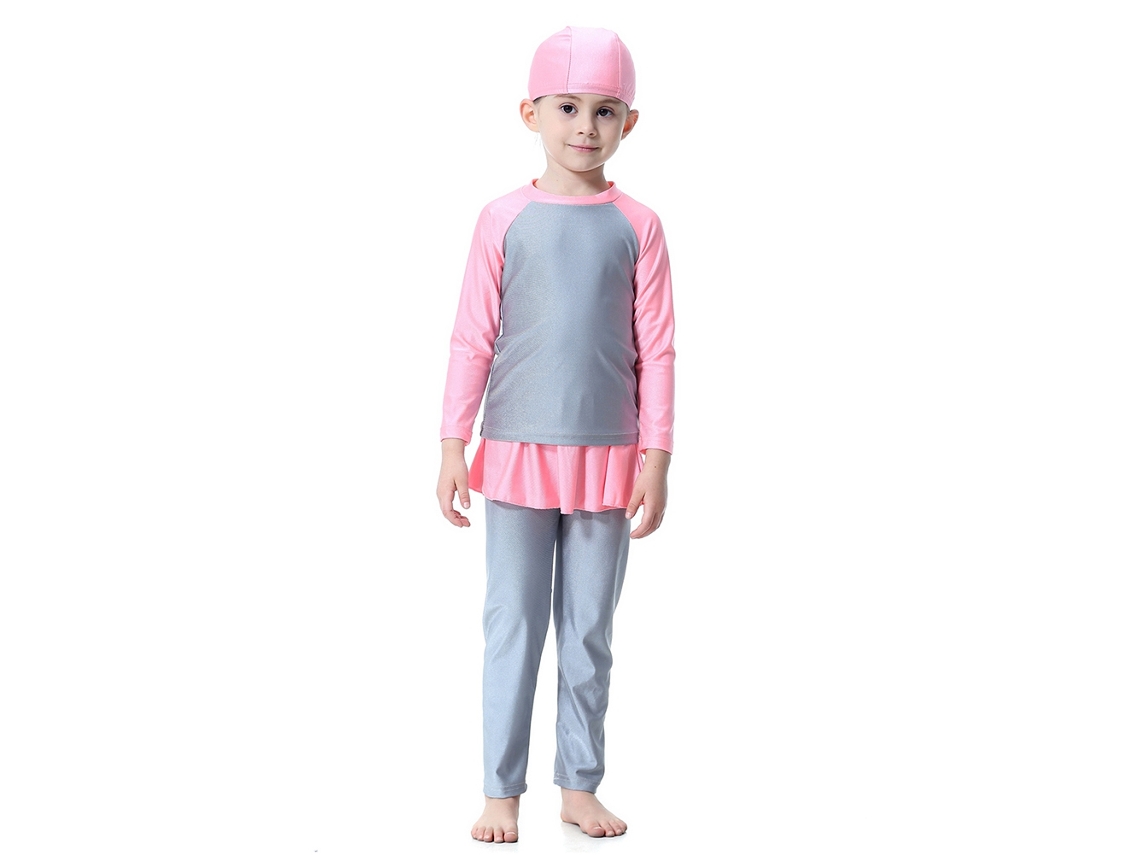 Conjunto De Traje De Baño De Manga Larga Para Niña De 2 Piezas, Color Gris, 90 Cm.