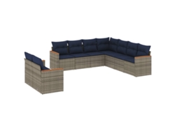 Conjunto de sofá de jardín de 9 piezas con cojines, ratán gris. EXCLUSIVO DE MAISON.