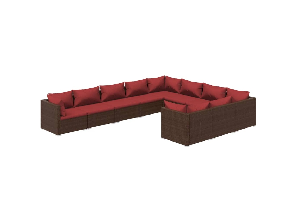 vidaXL Set muebles de jardín 10 piezas cojines ratán sintético marrón