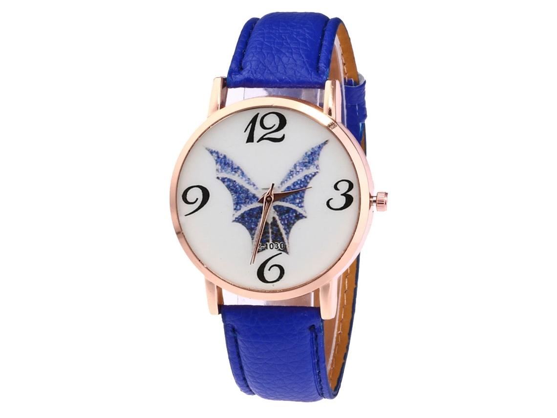 Reloj De Cuarzo Unisex Con Correa De Cuero Pu, Dial De Murciélago, Casual Y Fashion (azul)