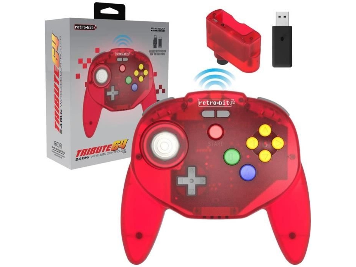 Retrogaming-RETRO-BIT Tribute64 2.4Ghz Wireless Gamepad para Nintendo 64/Switch/Pc/Mac Transparente Rojo