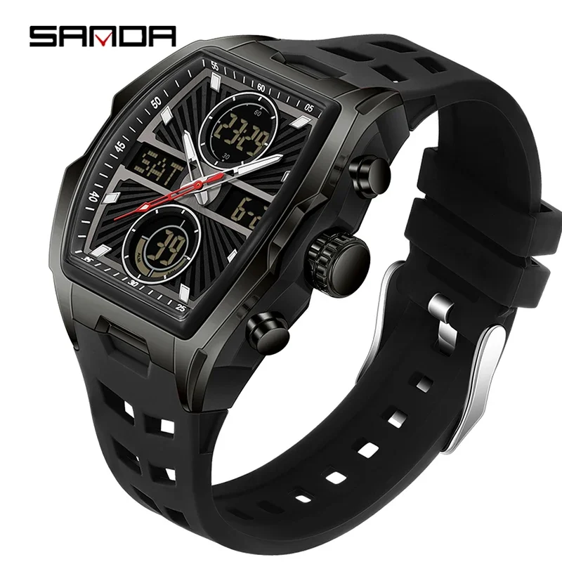 Reloj De Cuarzo Deportivo De Lujo Para Hombre (negro) Con Doble Pantalla, Cronógrafo Y Resistente Al Agua.