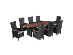Juego de comedor para exteriores con cojines, mimbre sintético negro, Dkd Home Decor