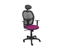 Silla de oficina Alocén con mecanismo Syncro, tapizada en piel sintética, color morado y malla negra.