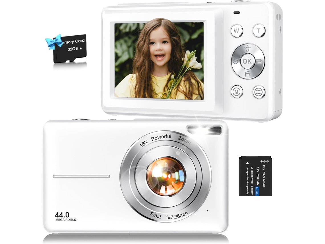 Cámara Infantil De 44 Mp, 1080p, Zoom 16x Y Tarjeta De 32 Gb (blanca)