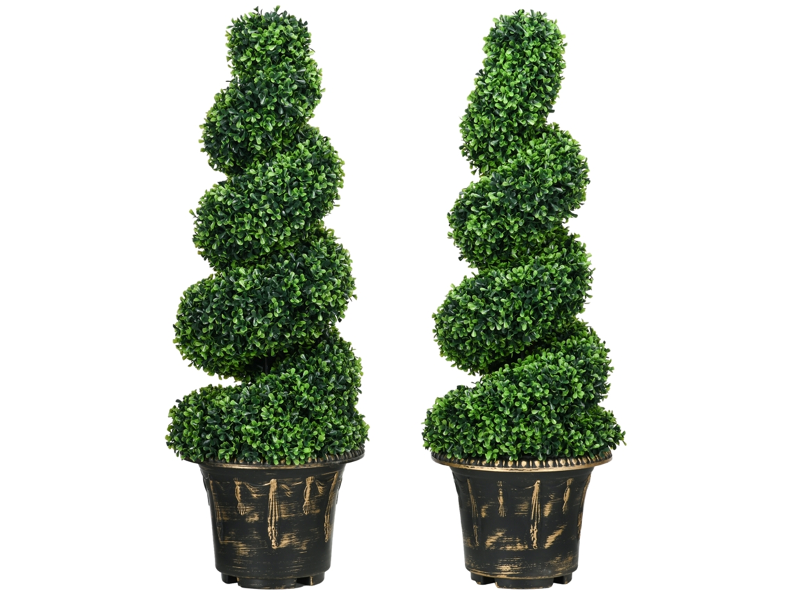 Juego De 2 Plantas De Boj Con Protección Uv En Macetas De 90 Cm Para Interior Y Exterior.