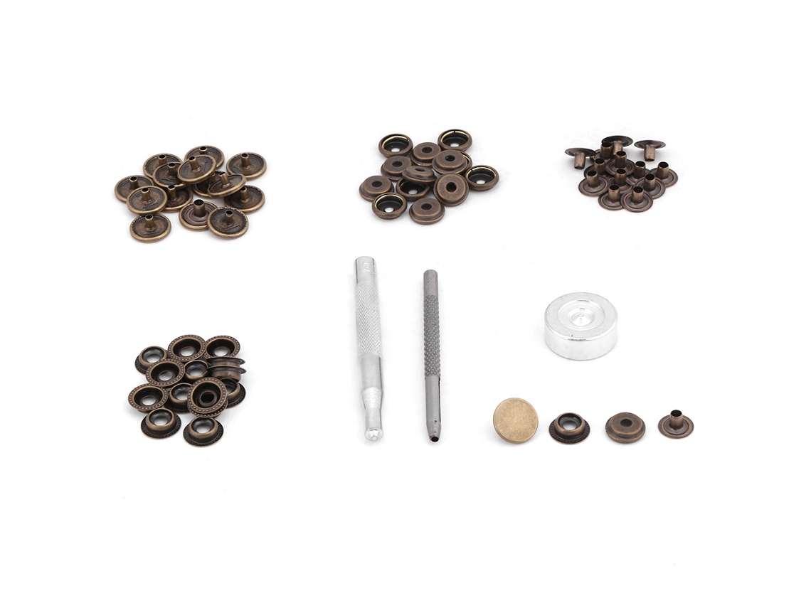 Botão Metal Press Stud para Artesanato Couro Jaqueta Reparo com 3 Ferramentas Bronze
